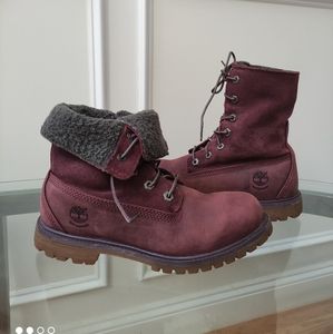 Timberland Teddy Fleece nubuck leather waterproof fold down boots women's 6.5